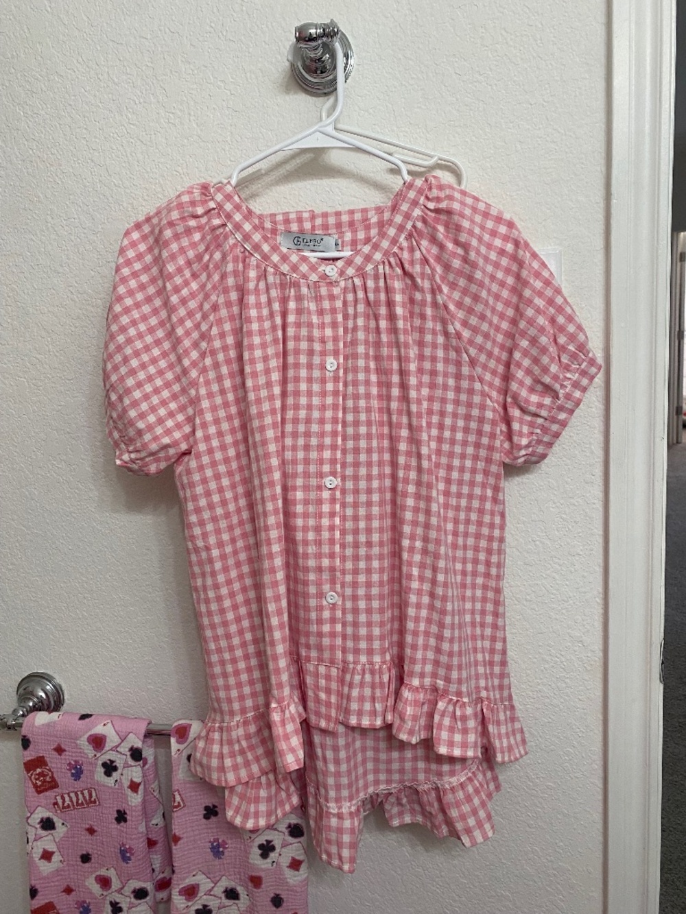 S Pink Ruffle Gingham Set